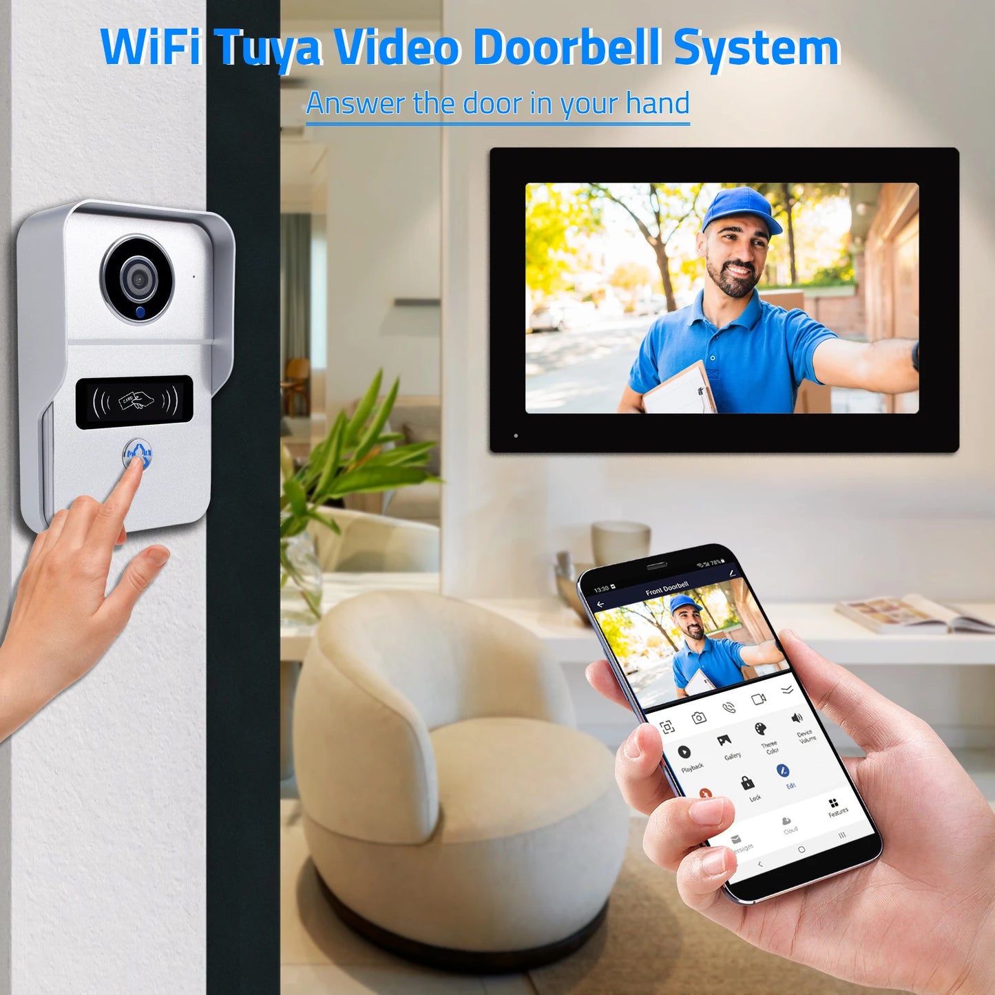 Wireless 1080P Video Doorbell with 7” Touchscreen & Two-Way Intercom