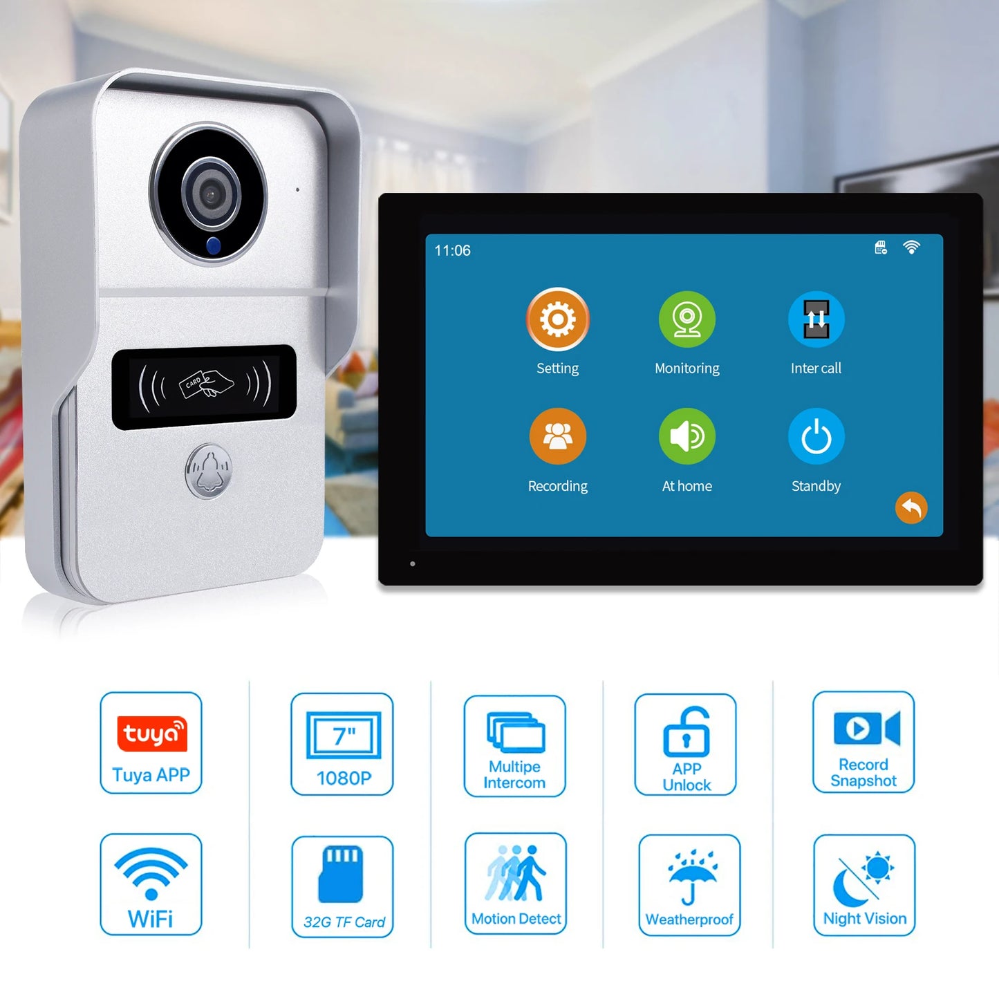 Wireless 1080P Video Doorbell with 7” Touchscreen & Two-Way Intercom