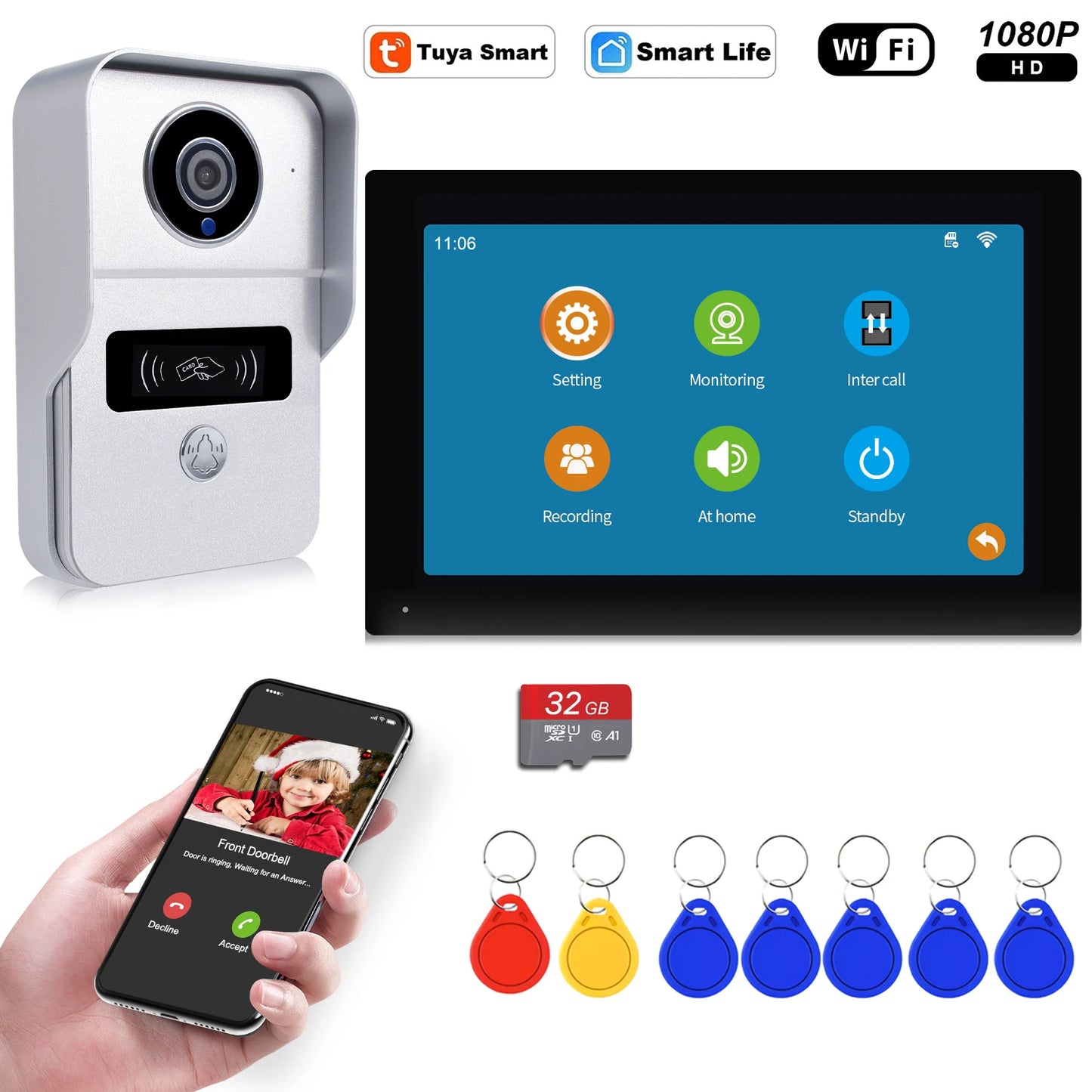 Wireless 1080P Video Doorbell with 7” Touchscreen & Two-Way Intercom
